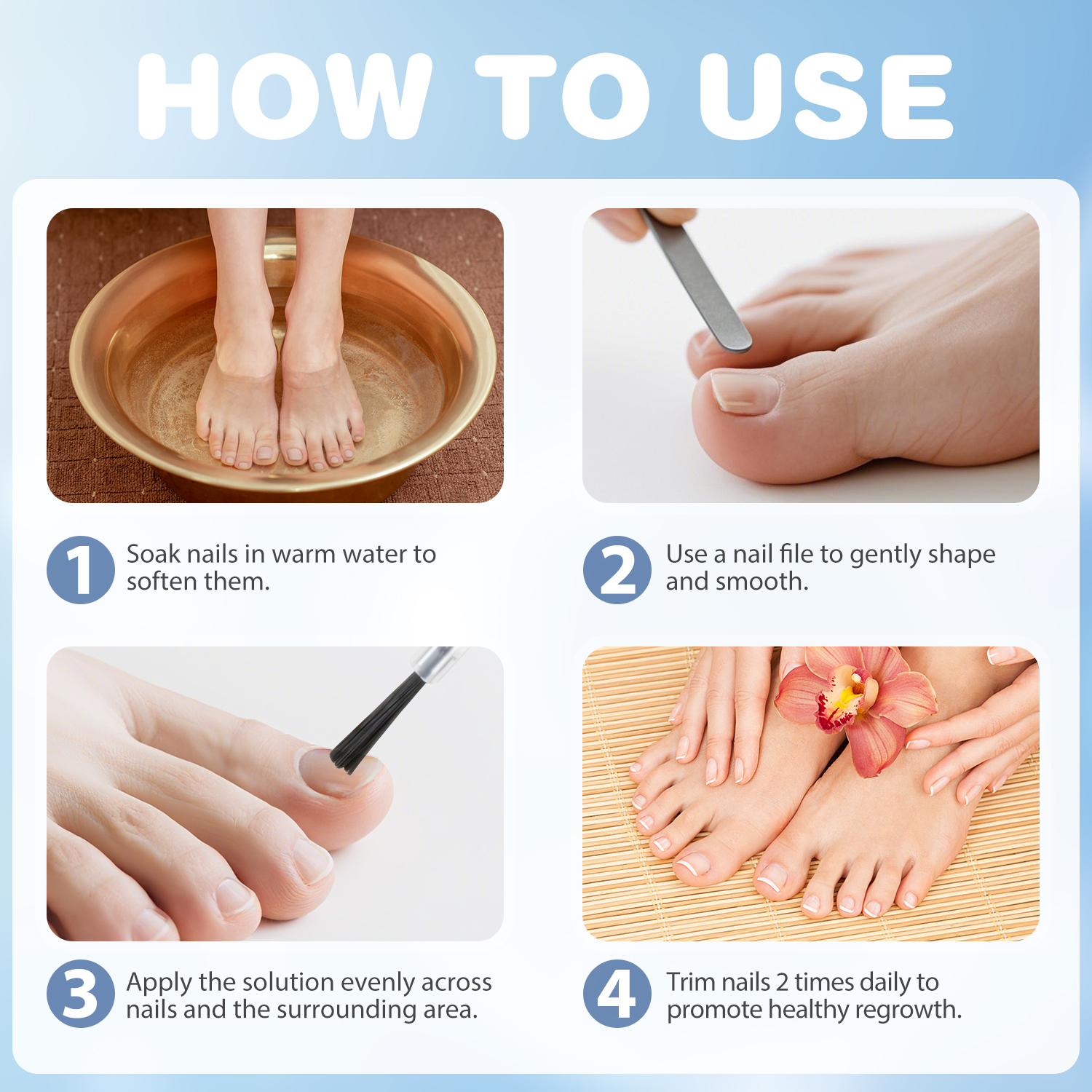 Four-step illustrated guide for TESEU fungal nail repair liquid