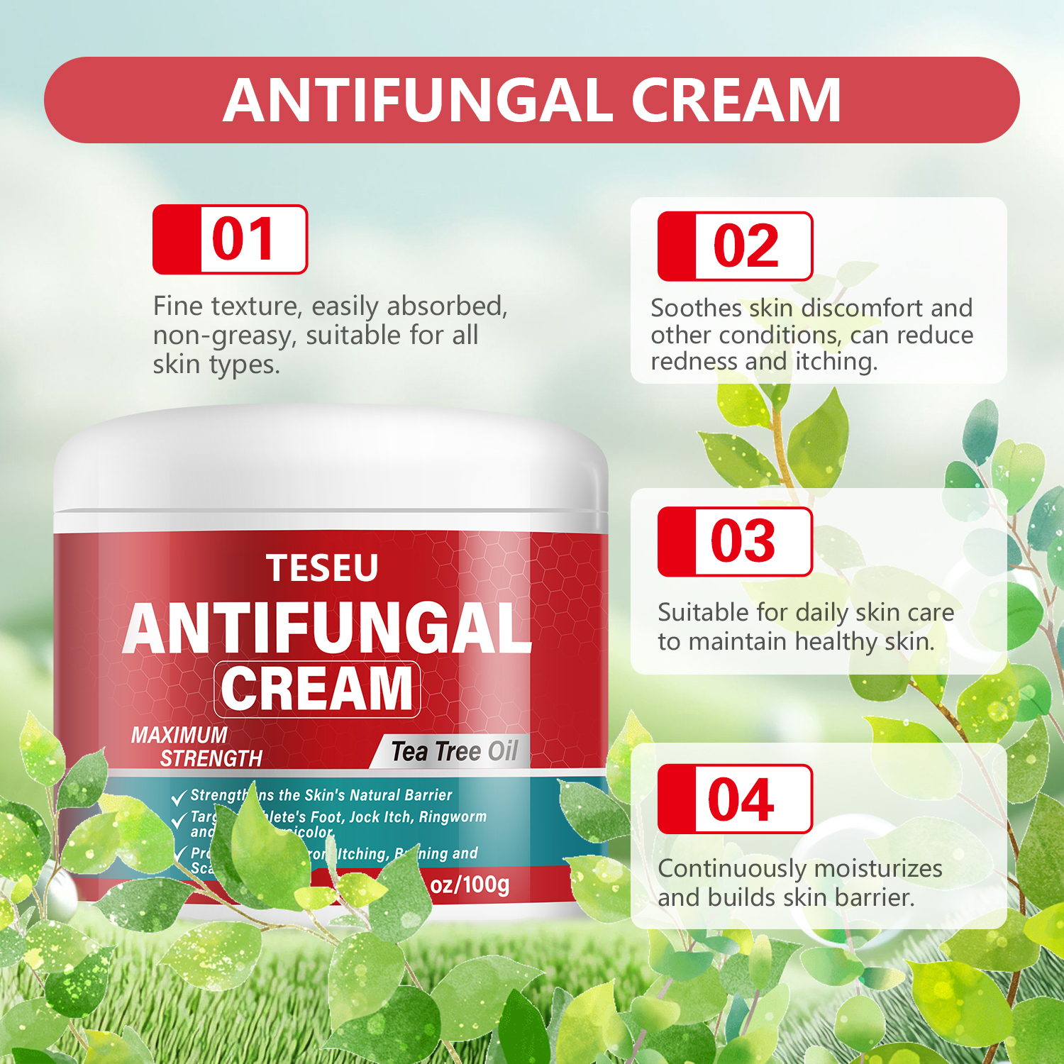 TESEU Antifungal Cream Strengthens Skin Natural Barrier, 3.53oz - Image 6