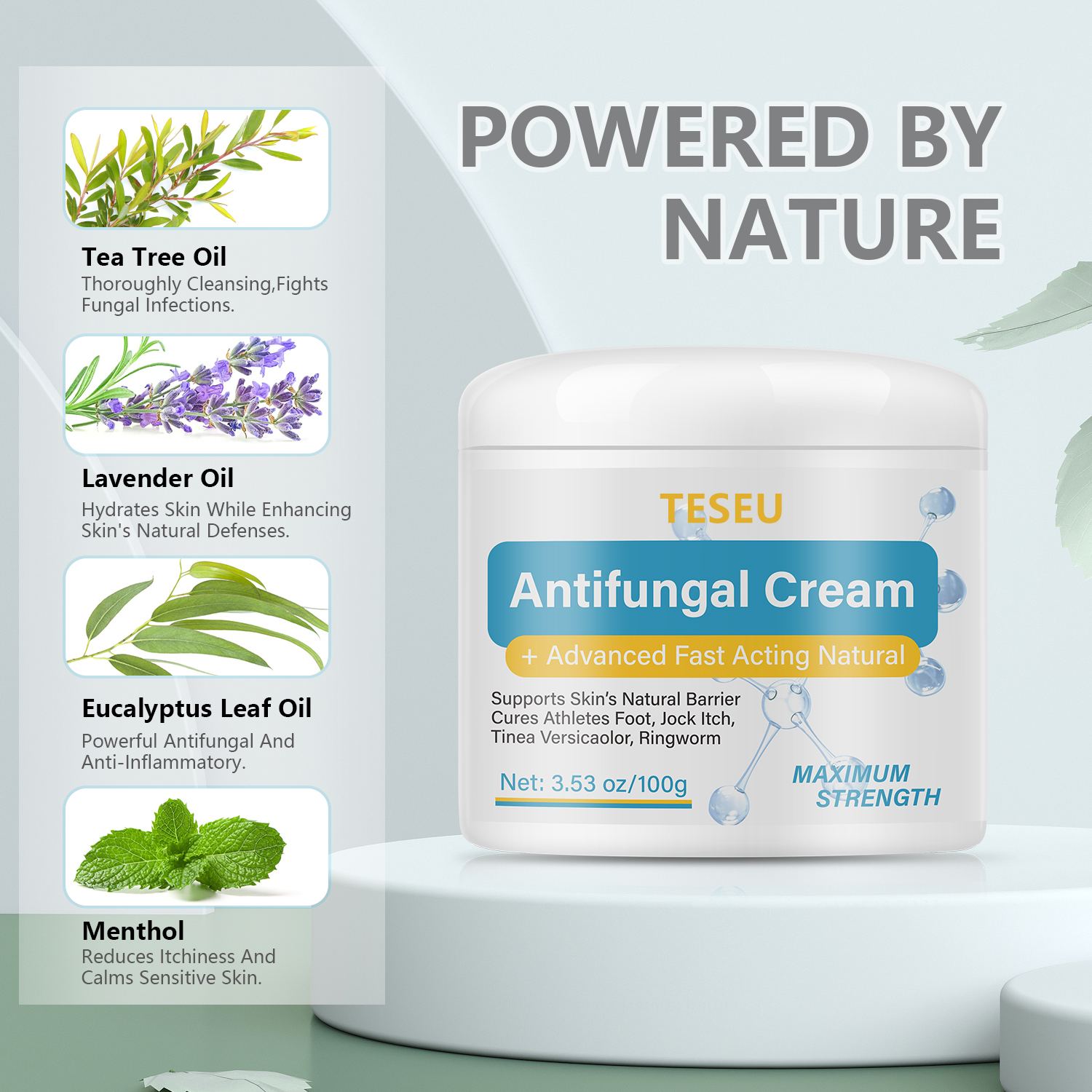 Breakdown of four natural plant-powered ingredients in the antifungal formula