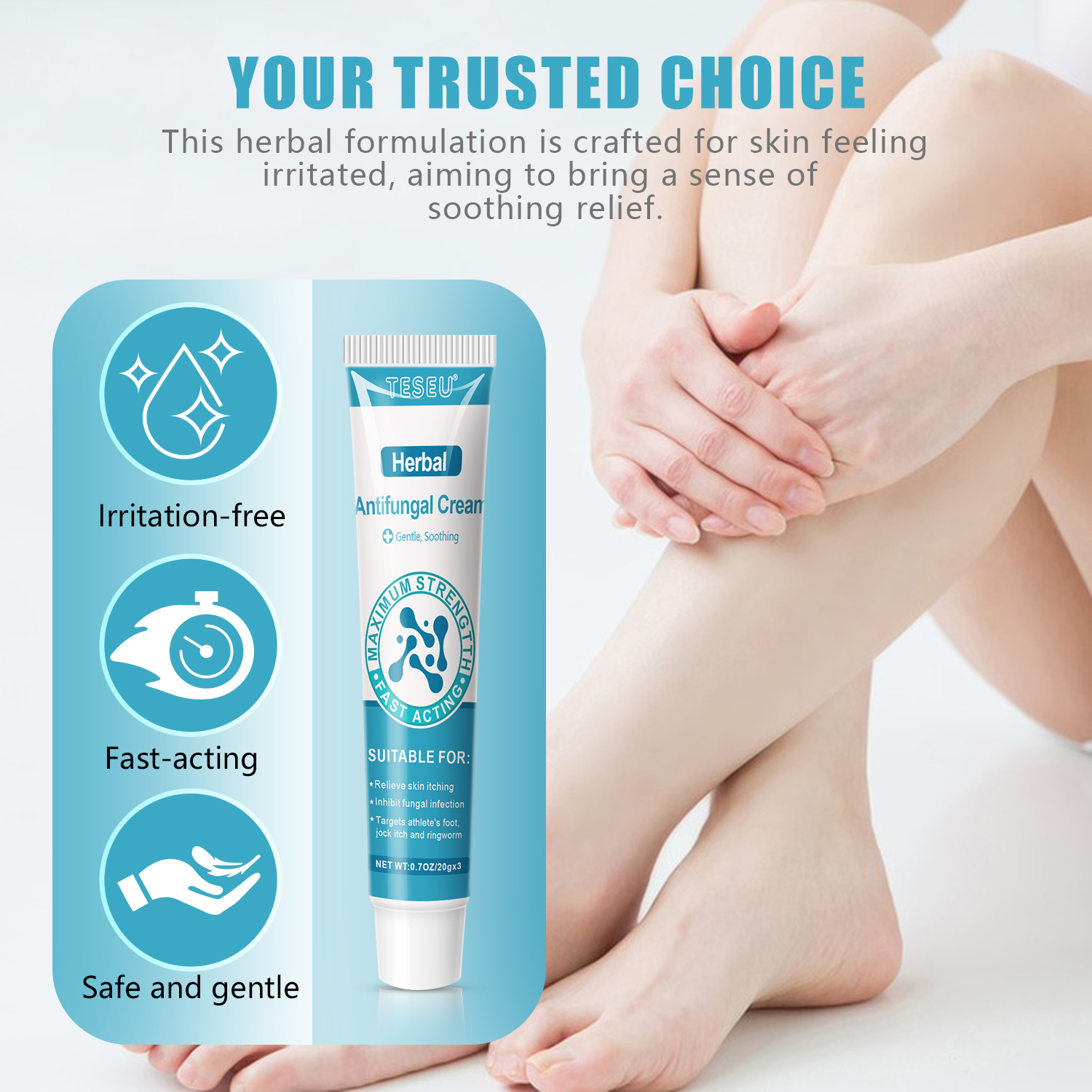 Three key gentle, fast-acting benefits of TESEU herbal antifungal cream