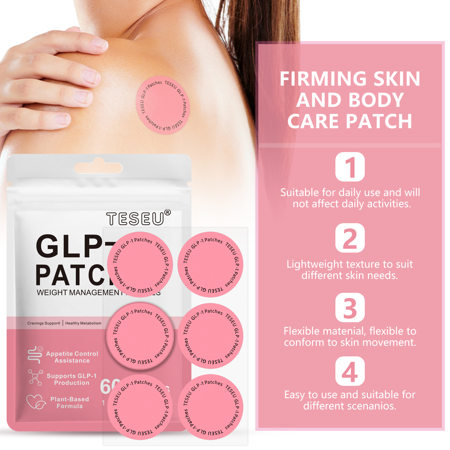 TESEU GLP-1 patch application demo with four core product advantages