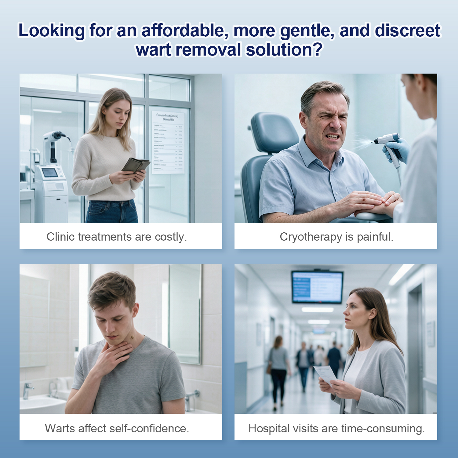 Infographic showing drawbacks of traditional clinical wart removal treatments