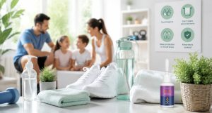 Family lifestyle scene with TESEU skin tag remover and wart prevention hygiene guide