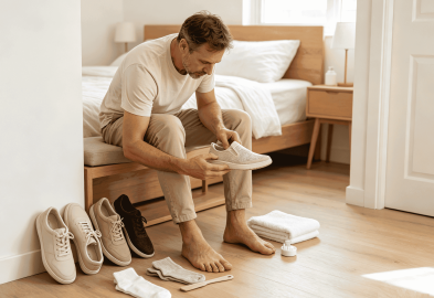 Which type of footwear helps prevent sweaty feet and fungal growth?